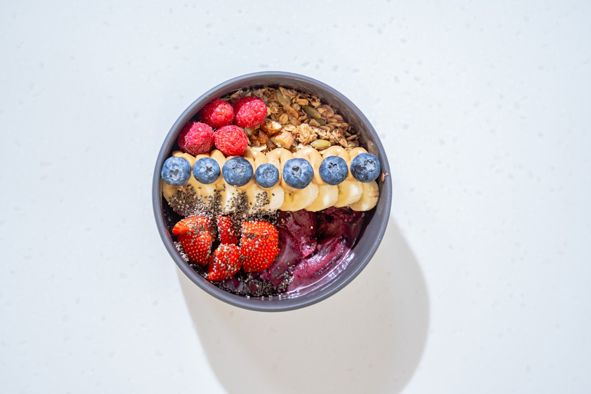 High protein yogurt bowl with crunchy toppings