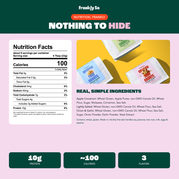 Nothing to hide — nutrition facts and 3-flavor ingredients