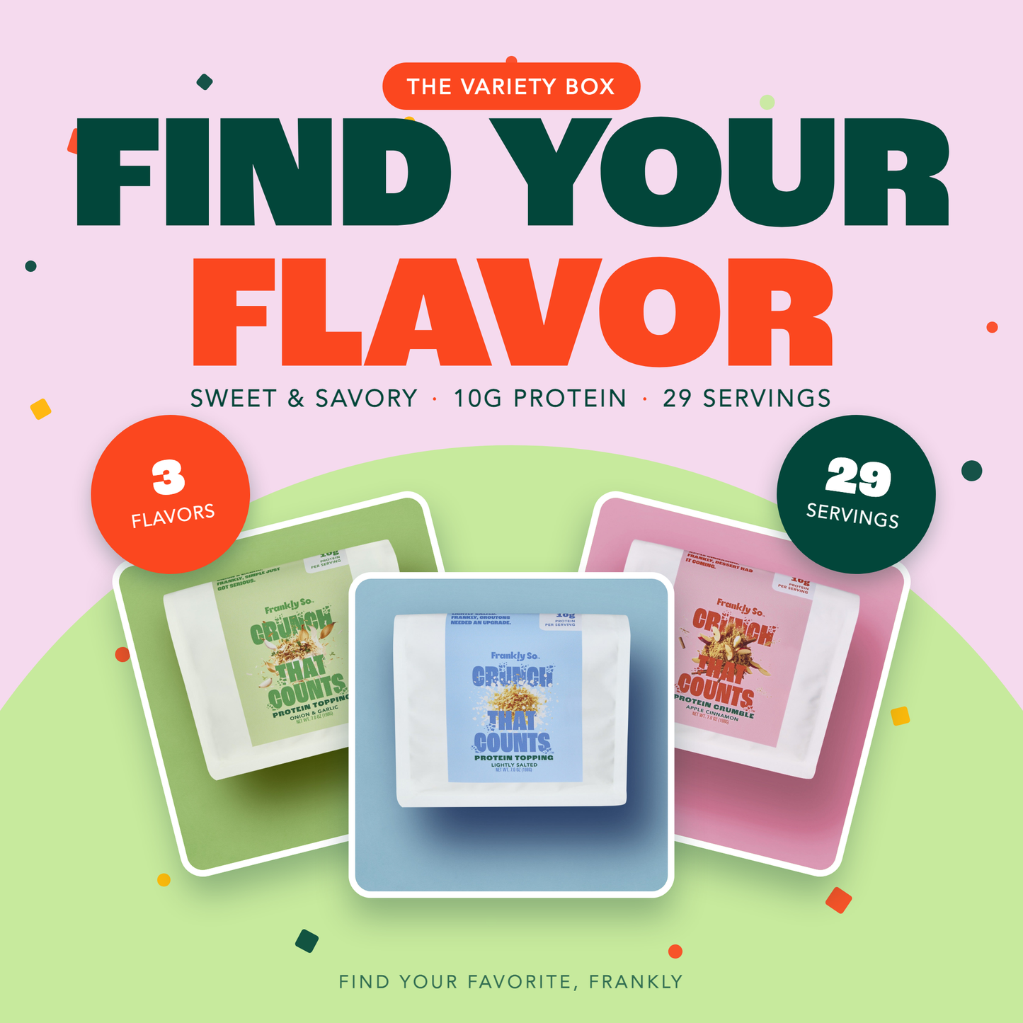 Protein Toppings Variety Box — three flavors, 10g protein, 29 servings