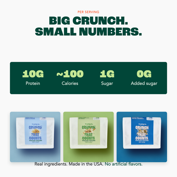 Per serving: 10g protein, ~100 calories, 1g sugar, 0g added sugar